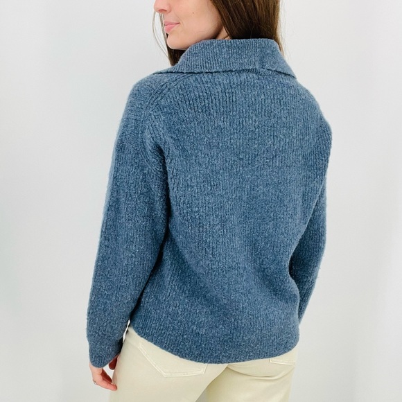 J. Crew Wool Blend Ribbed Quarter Zip Sweater in Misty Blue Size S - Picture 4 of 6